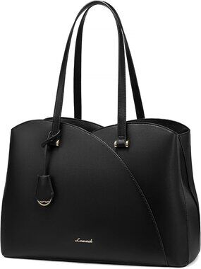 Stylish Black Laptop Tote Bag for Women, Large Work & Teacher Handbag, Fits 15.6